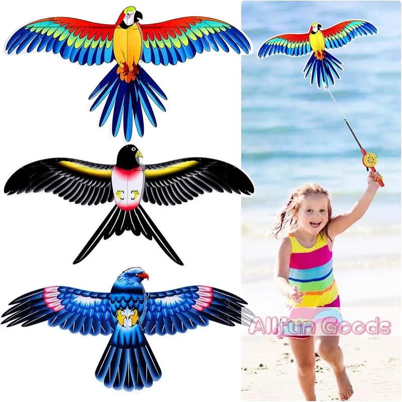 Children Kite Toy Cartoon Eagle Foldable Mini Plastic Toys Kite Hand Brake Fishing Rod Butterflies For Kids Outdoor Toy For Fun