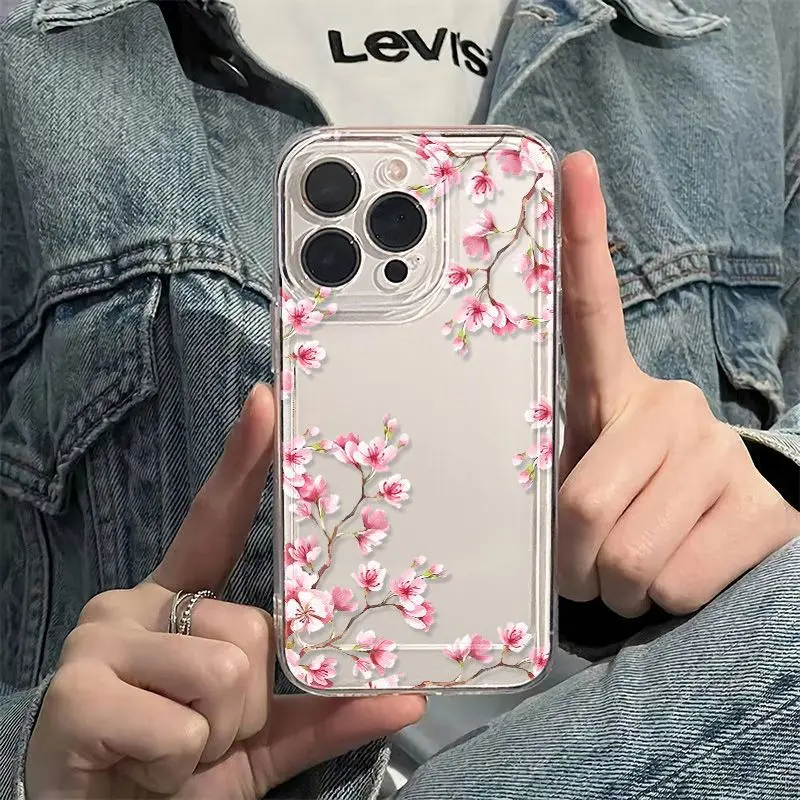 

Cherry Blossom Phone Case For Samsung Galaxy S25 S23 S24 S22 Ultra Plus Shockproof Soft Cover For Galaxy S24+ S23+ S25+ Shell