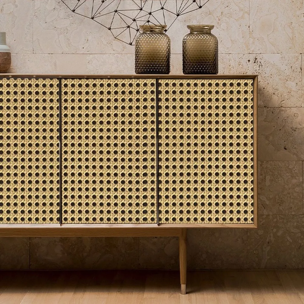 Classic 3D Rattan Wallpaper PVC Waterproof Wall Sticker Removable Self-adhesive Furniture Renovation Sticker