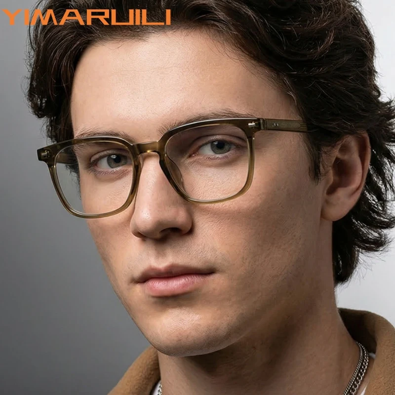 

YIMARUILI New Retro Oval Men's and Women's Fashion Glasses High Quality TR90 and Acetate Simple Trendy Eyeglasses Frame TR4003