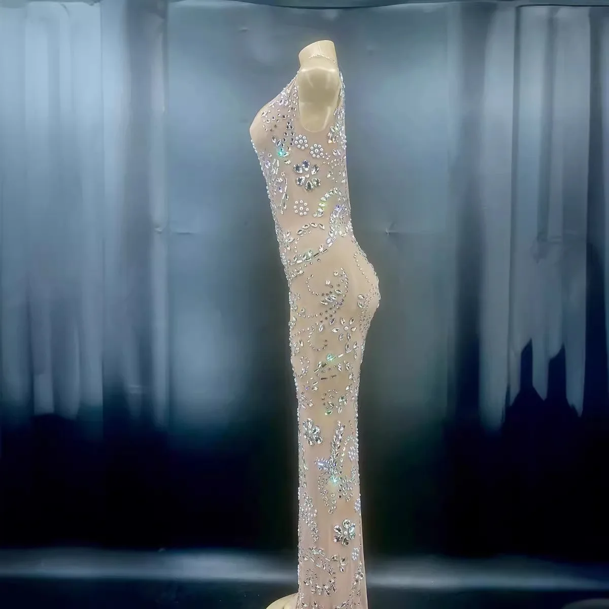 Summer Women's Elegant Shiny Crystal Plus Size Sleeveless Long Evening Dress Sexy For Casual Party Chic And Sweet Evening Dress