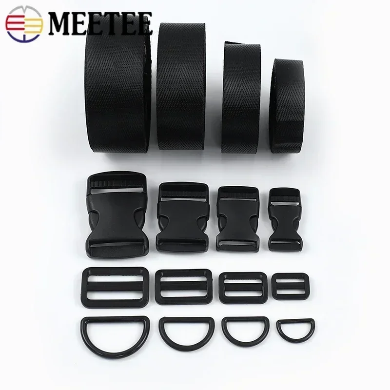 20-38mm Bag Strap Repair Combination Plastic Buckles Black Nylon Webbing Release Buckle Slider Clip D Ring Hook for Dog Collar