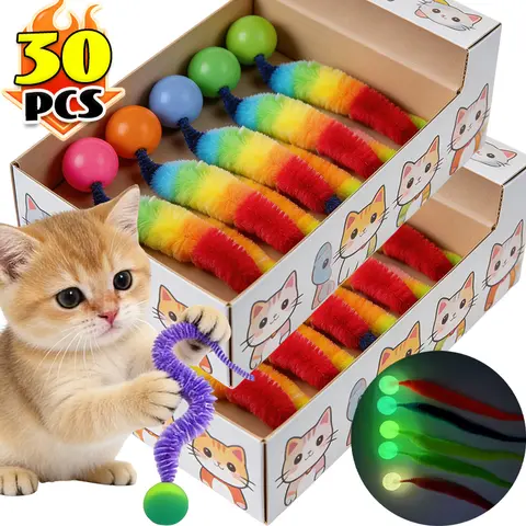 Jouets interactifs pour chats : Ballon rebondissant en forme de ver torsadé, chenille colorée, ballon élastique pour chats, jouet fluorescent pour chatons, puzzle stimulant