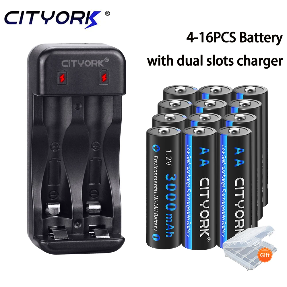 4-16PCS 1.2V AA Battery 3000mAh NI-MH Rechargeable Batteries with Type C Charger 2A Finger aa Battery for Camera Toy Mouse Clock