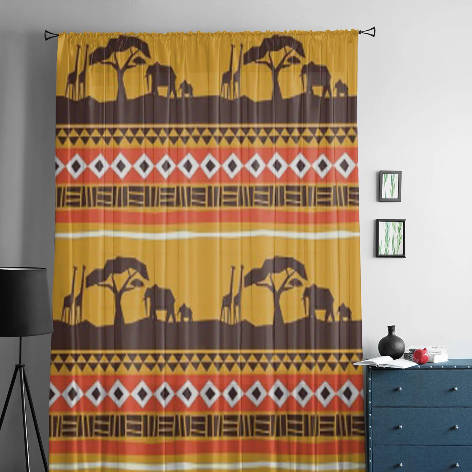 African Art Pattern Tulle Sheer Curtains for Living Room Decoration Curtain for the Room Bedroom Kitchen Voile Organza Curtains