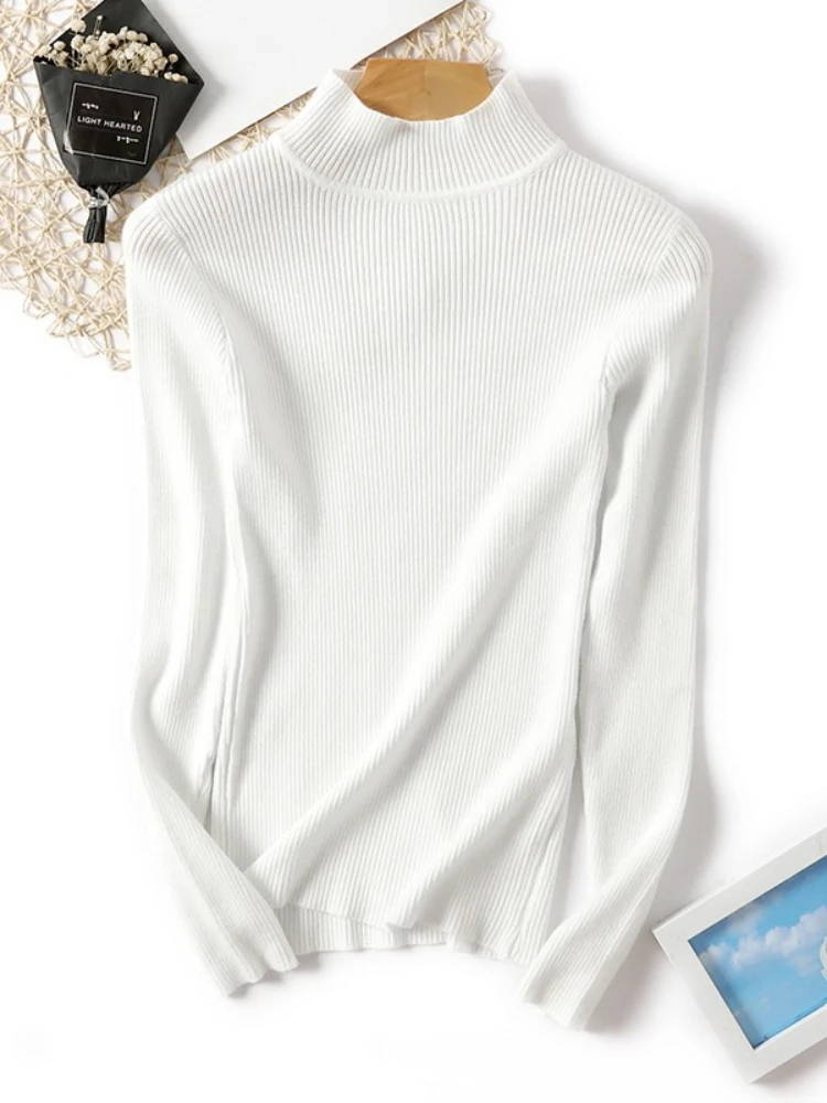 ZJAISS 2025 Autumn Winter Long Sleeve Knitted Sweater Turtleneck Ribbed Slim Women Pullovers Soft Warm New Jumper Pullover