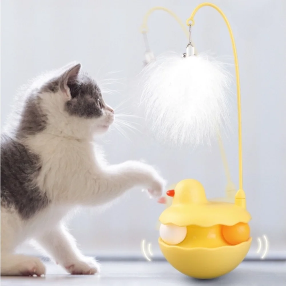 

Interesting Cat Teaser Toy Anti-Bite Turntable Self Amusing Interactive Toy with Removable Feathers & Bells Cat Toy Pet Supplies