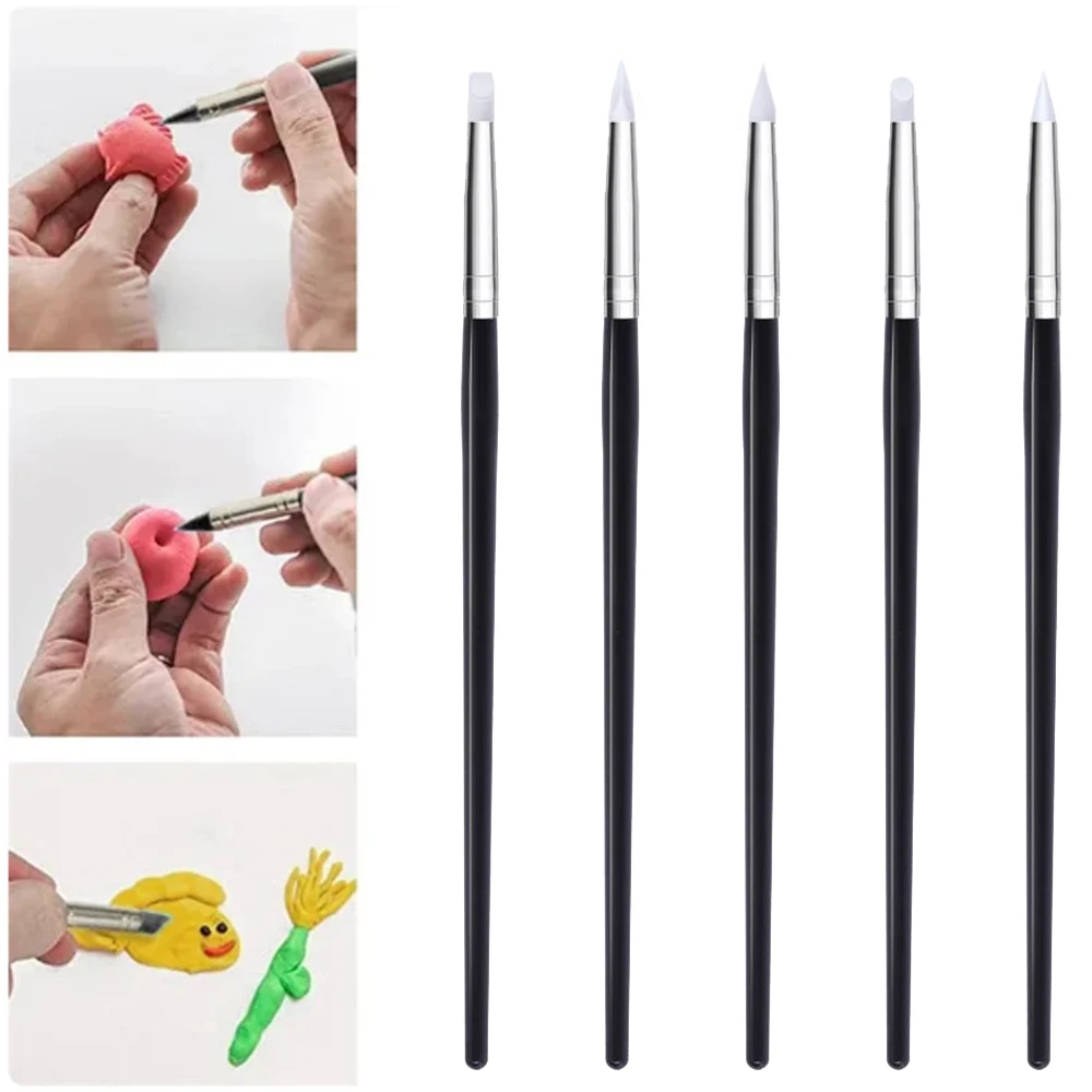 5PCS Silicone DIY Clay Sculpting For Brush Modeling Dotting Nail Art Pottery Engraved Hollowed Out New Carving Sculpting Tools