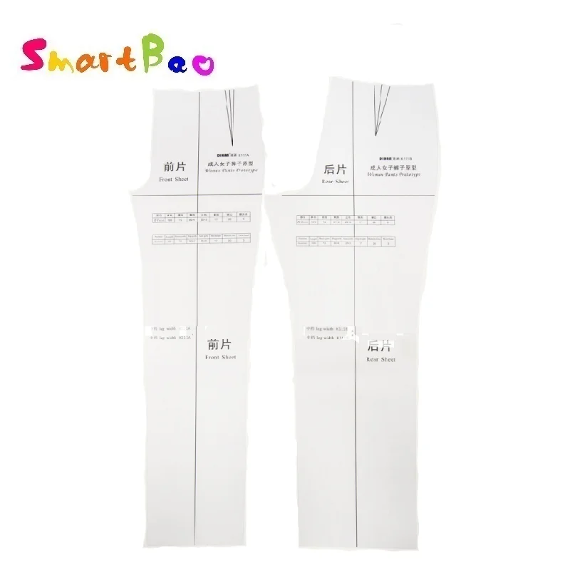 Large 1:1 Women's Pants Pattern Ruler Template - Full-Size Apparel Pattern Drafting Tool K111