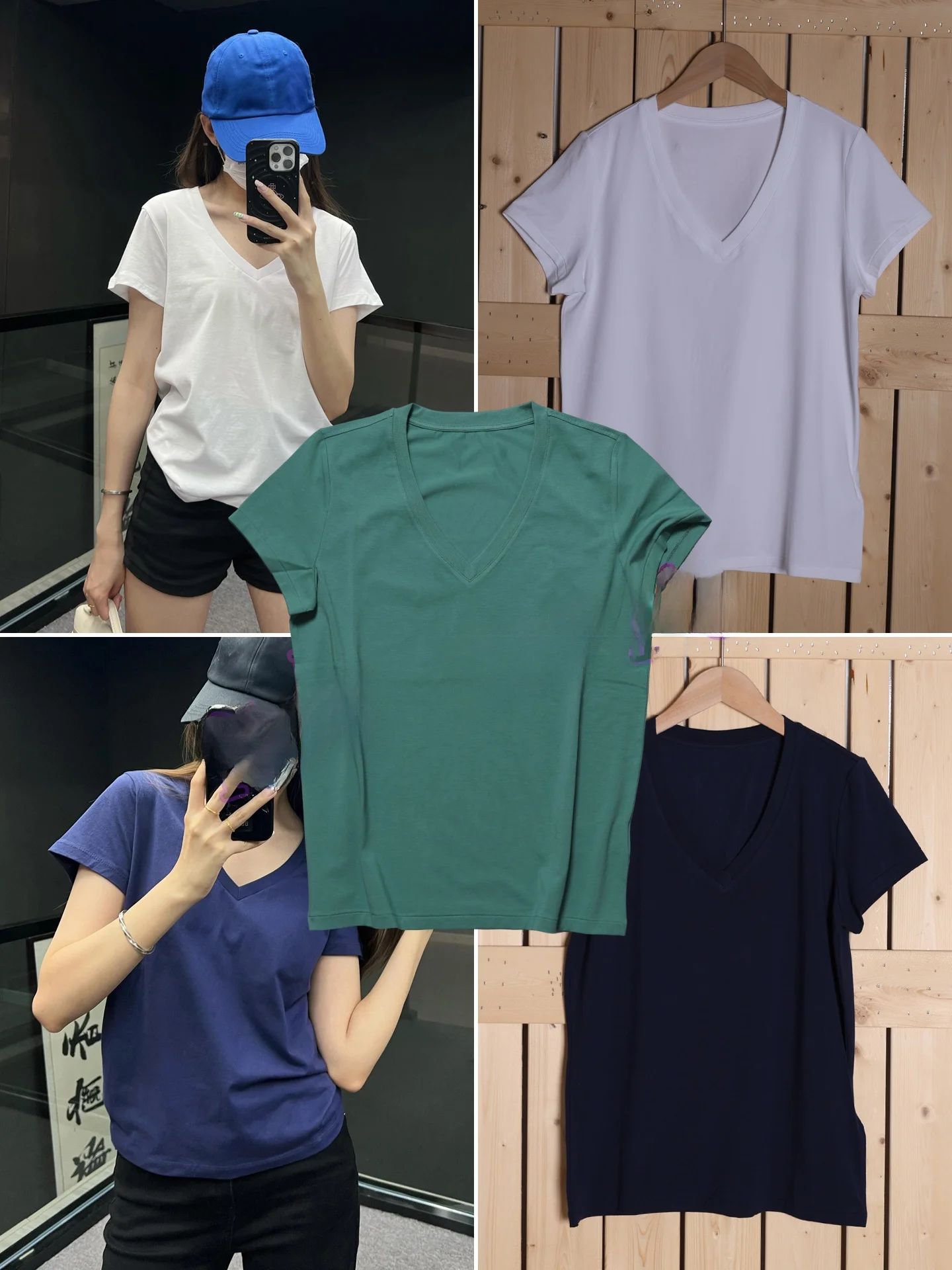 Classic V-neck Short Sleeve T-shirt Women's Preppy Style Dyed Six Colors Ladies' Small Size White Half Sleeve Body T-shirt