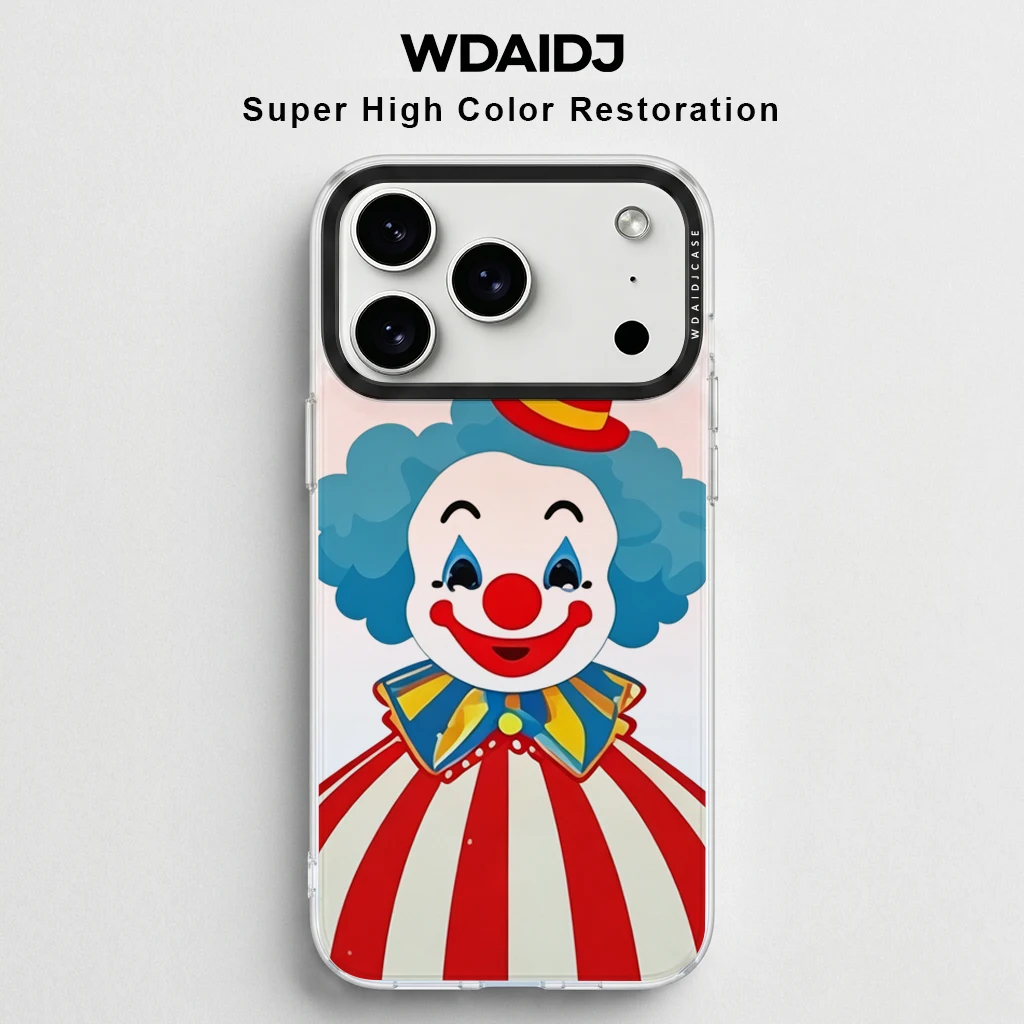 

Cute Cartoon Clown Print Clear Phone Case for iPhone 13 14 15 16 17 Retro Pattern Anti Yellow Shockproof Protective Cover