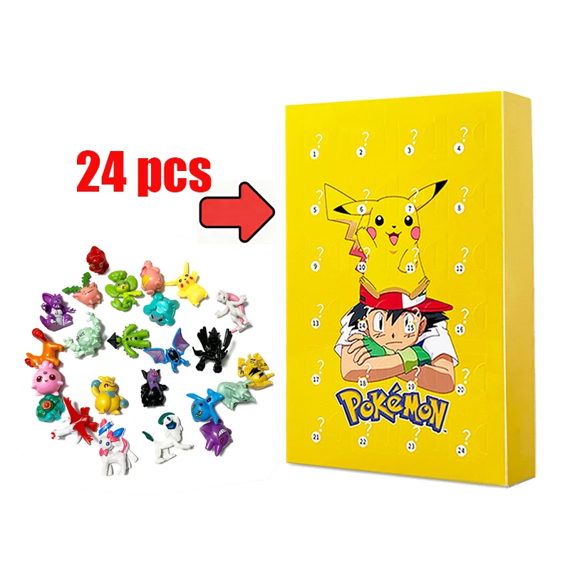 Pokemon Advent Calendar Box Random 24pcs Pikachu Charizard Anime Action Figures Model Dolls Christmas Halloween Kids Toys Gift