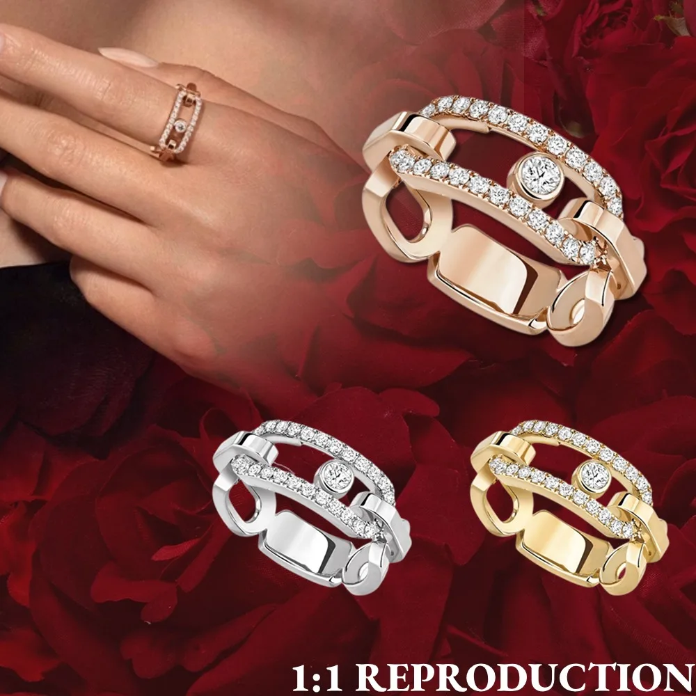 Gleaming original Sterling MOVE LINK MULTI PAVÉE Pink Gold Diamond Ring Silver 925 Ring Luxury woman Jewelry Accessories