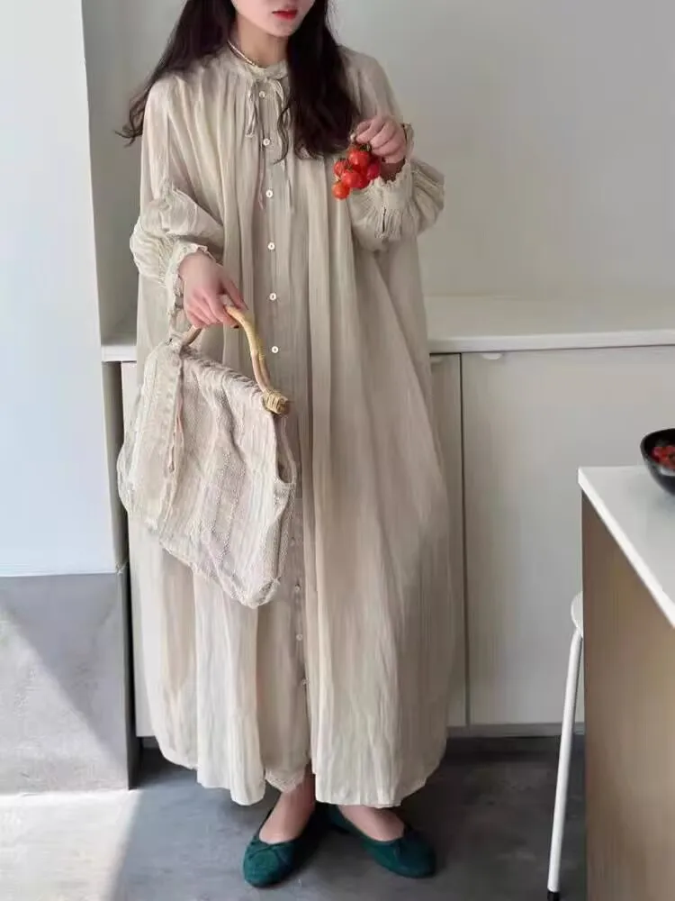 Женское кукольное платье в японском стиле Mori, милое хлопковое льняное платье миди в стиле ретро, осеннее однотонное свободное платье с длинными рукавами N955 Женское кукольное платье в японском стиле Mori, милое хлопковое льняное платье миди в стиле ретро, осеннее однотонное свободное платье с длинными рукавами N955