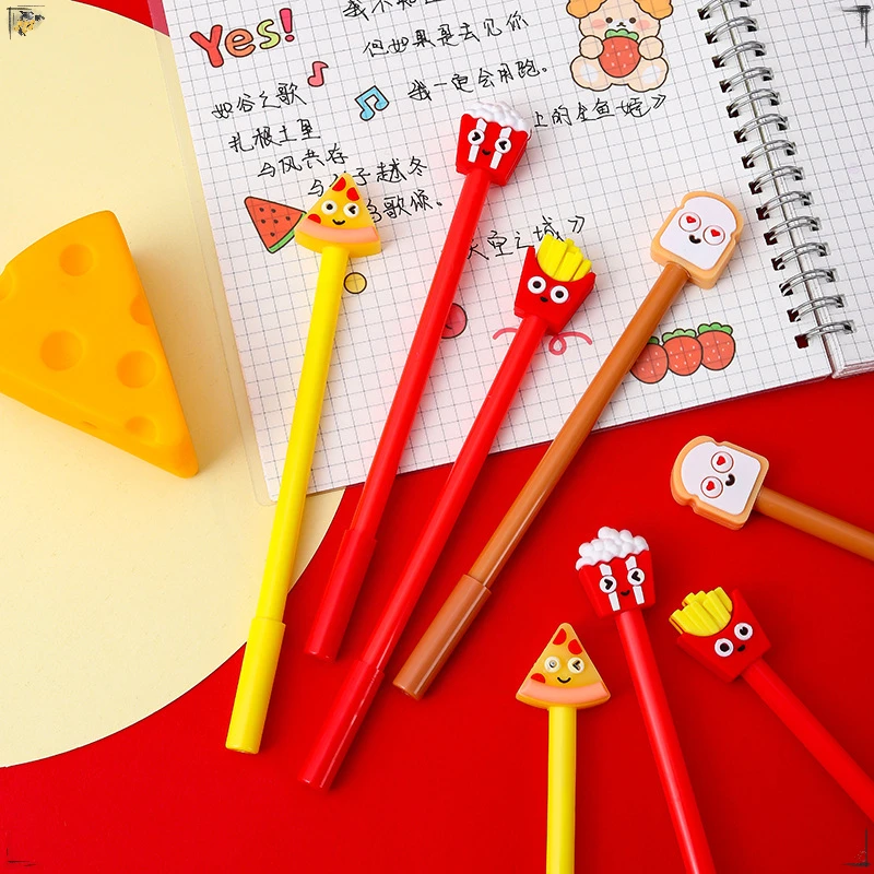 24 Pcs Creative French Fries Pizza Gel Pens Set Cartoon Food Styling Signature Pen Student Stationery