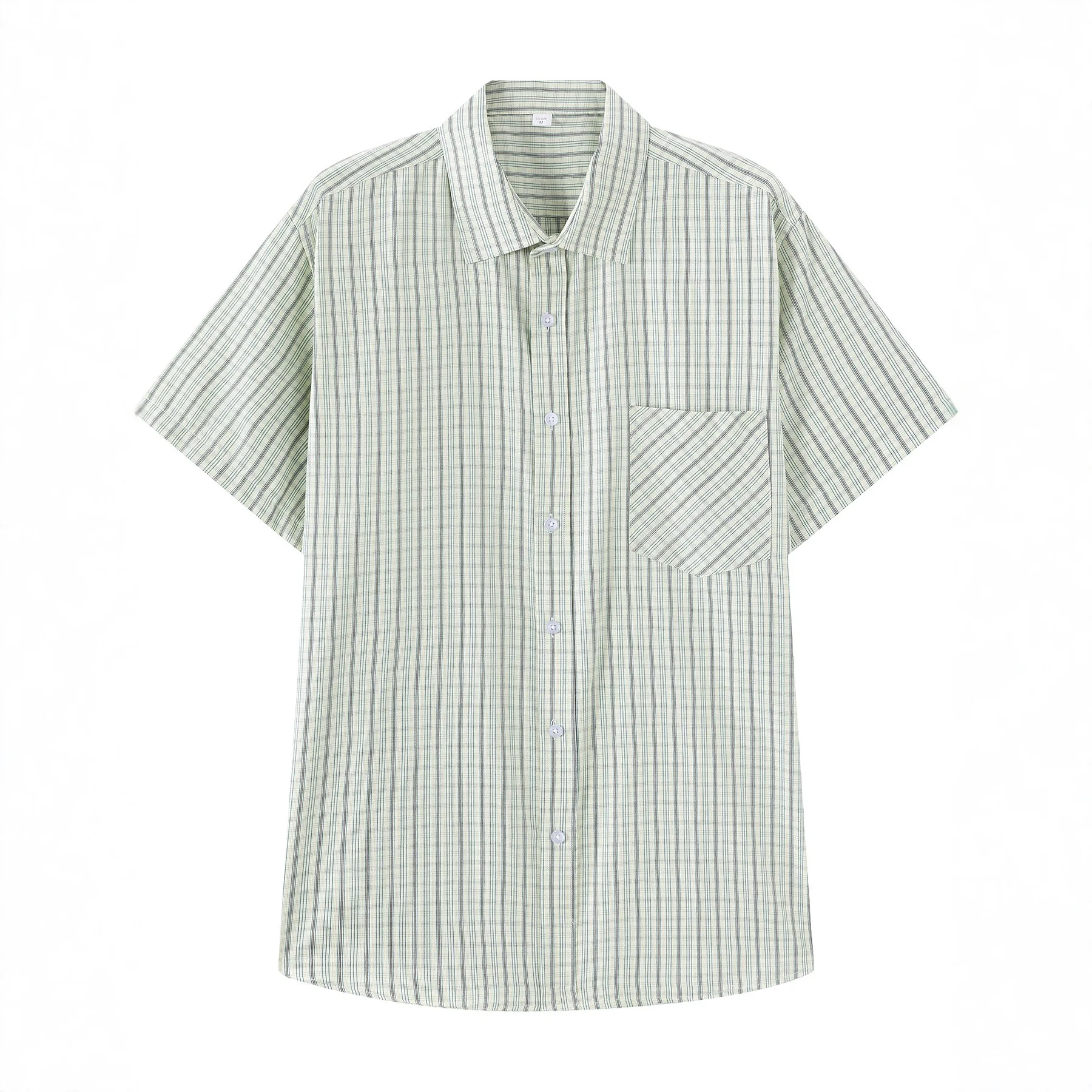 

Мужская деловая повседневная рубашка в клетку с короткими рукавами и лацканами красивого размера