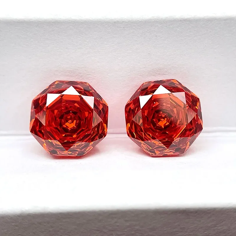Z-Cubic Zirconia Stone Octagon Rose Cut Ruby Red Color Loose Stones 6mm-12mm Used for DIY Charms Jewelry Making Main Materials
