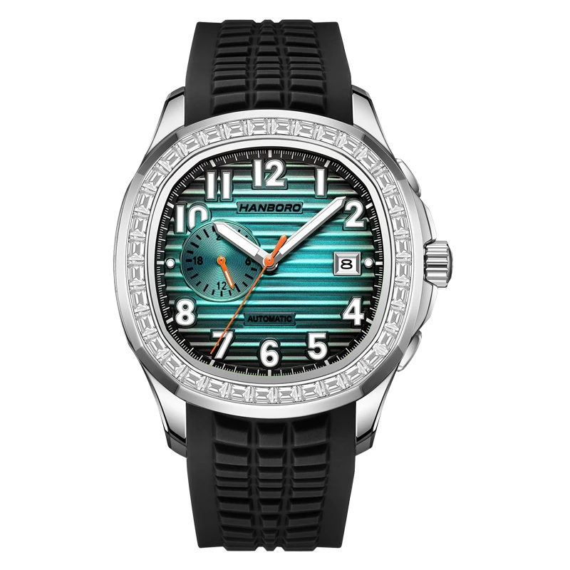 HANBORO Men Automatic Watch 40mm Square Mechanical Wristwatch 50m Waterproof Luminous Sapphire Crystal Bezel Mioyta 8217
