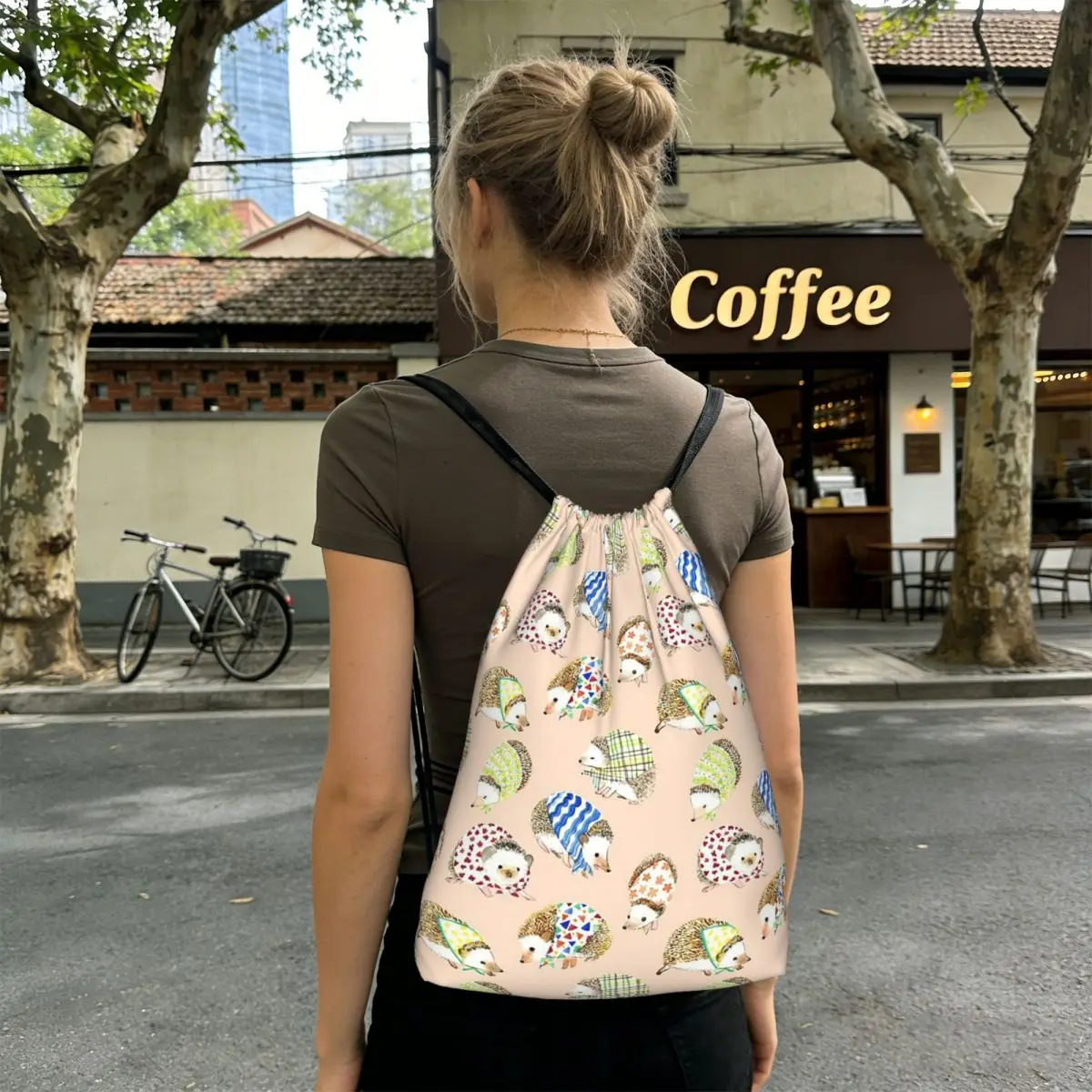 

Colorful Hedgehogs Illustration Print Backpacks Portable Drawstring Bags Storage Bag Book Bags for Travel Students