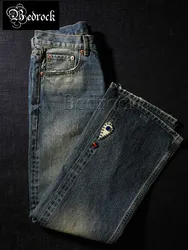 MBBCAR-Pantalon vintage pour homme, 14.4oz, hippy, vintage, murcia, bleu, cloche, bas, rivet, diamant rock, lisière, denim jeans, évasé