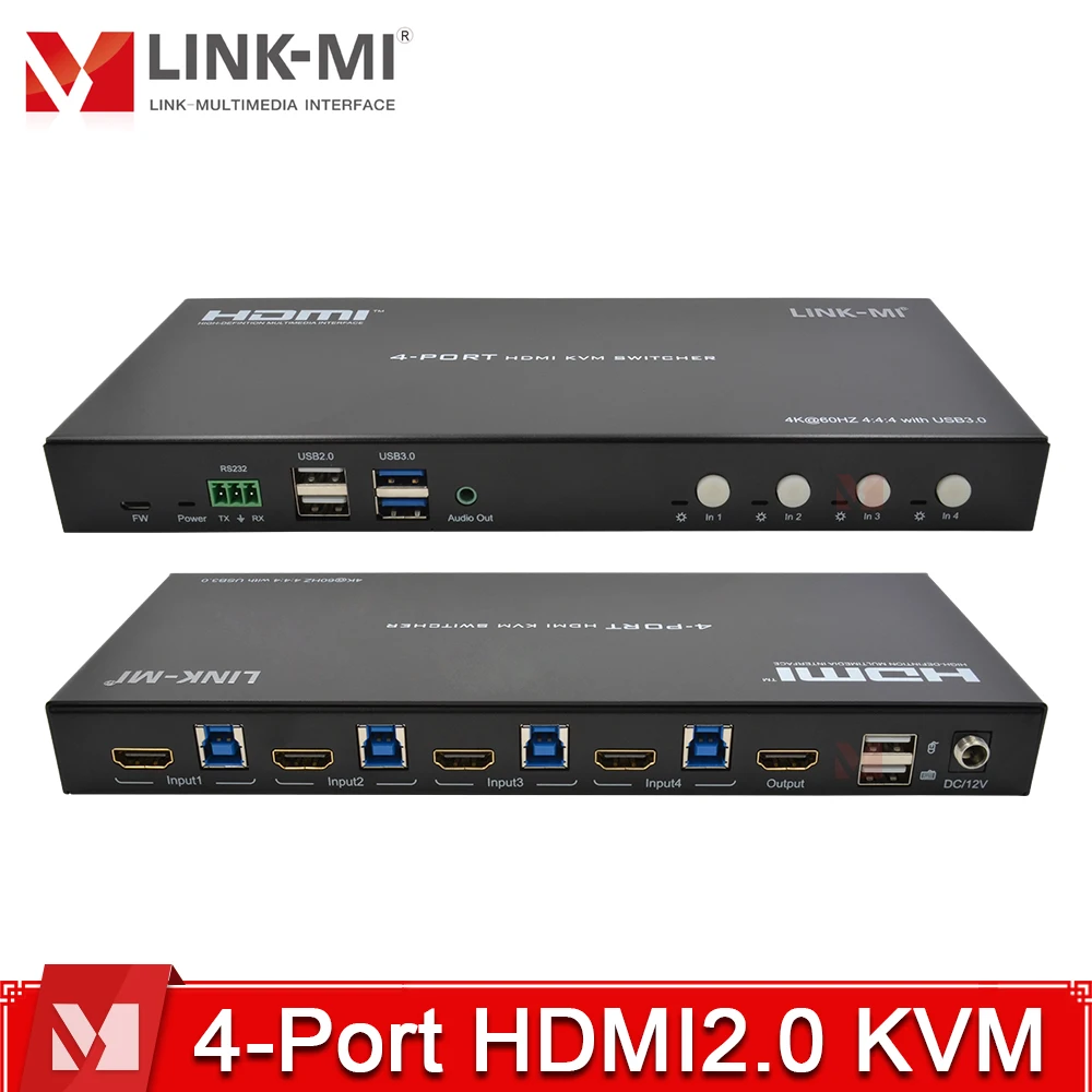 محول HDMI2.0 KVM ذو 4 منافذ 4K @ 60 هرتز 18 جيجابت في الثانية HDR10/Dolby Vision مع USB3.0 RS232 HDCP2.2 يدعم Win/Mac/Ubuntu #1