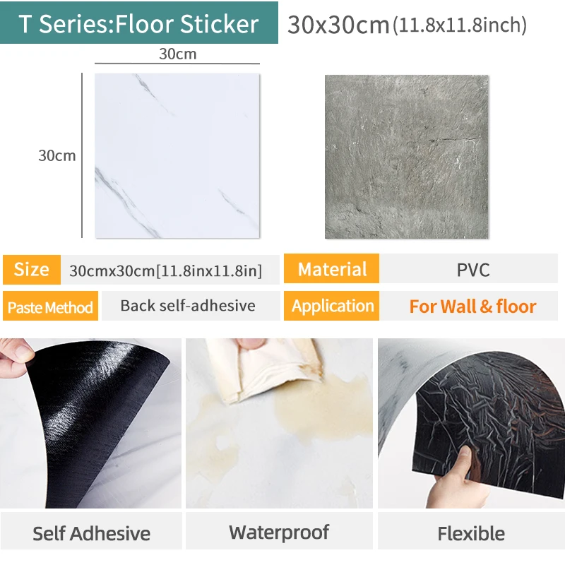 =(K)=10pcs PVC Imitation Marble Floor Stickers Self-adhesive Wall Stickers Waterproof Bathroom Home Decoration Decals 30*30cm