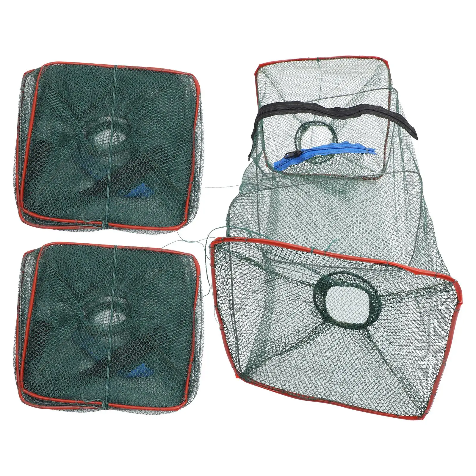 3pcs Foldable Lobster Net Fishing Cage 50x20x20cm Nylon Material Shrimp Crawfish Crab Trap Durable Portable Storage