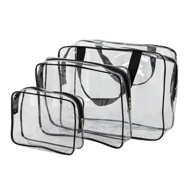 3Pcs Set Transparent PVC Toiletry Bags Waterproof Bathroom Storage Bag Travel Makeup Pouch Cosmetics Organizer Pouch Tote Bags