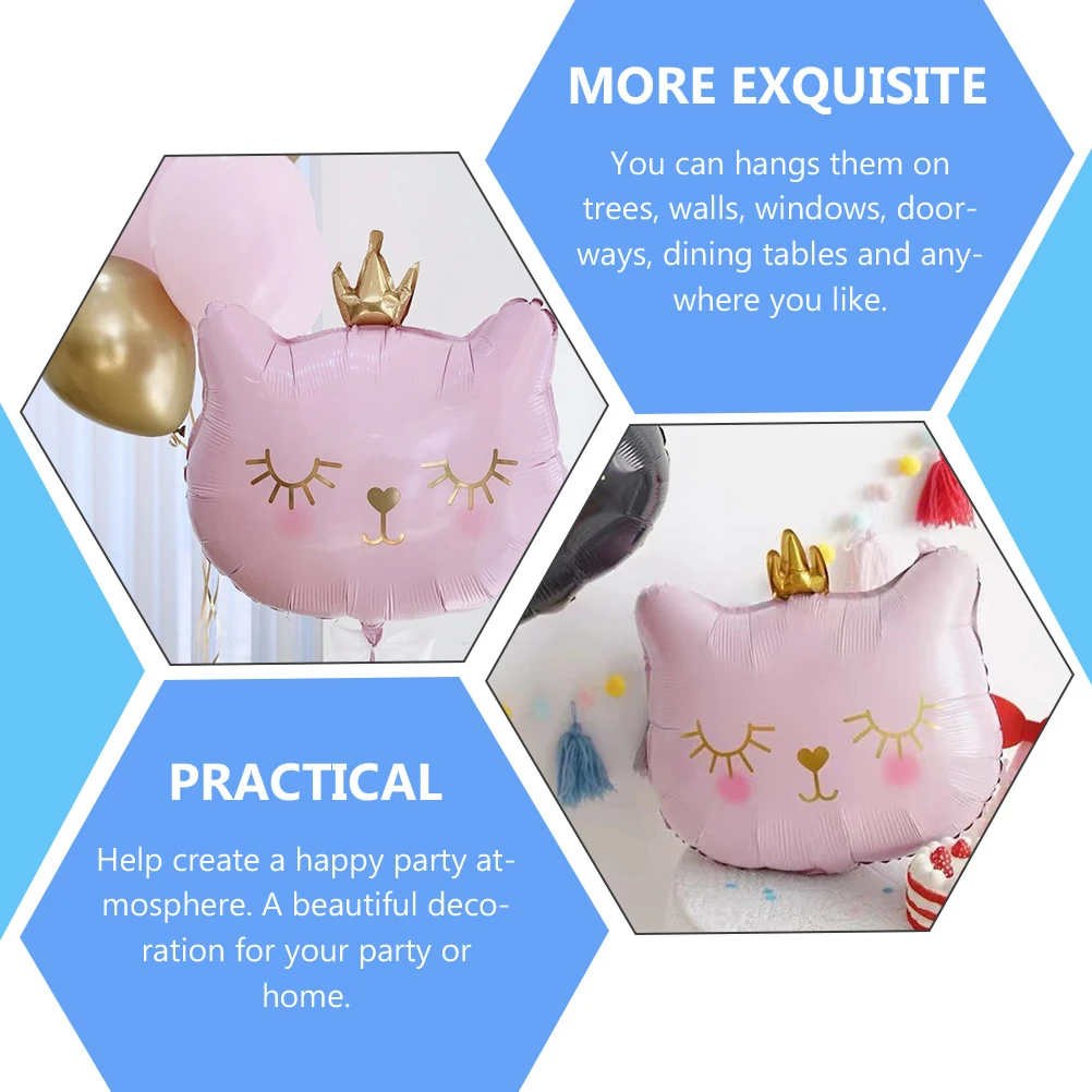 

5pcs Crown Cat Balloons Aluminum Foil Birthday Party Decorations Supplies Kitten Home Decor Cartoon Animal Balloons