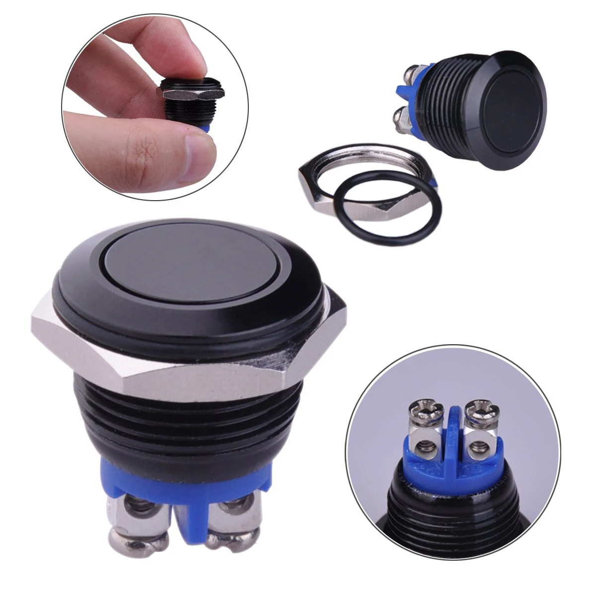 

Heavy Duty Momentary Push Button Switch 12V Automatic Reset Black 16mm 1mm SPST Panel Mount Car SUV Truck Van RV Boat Yacht
