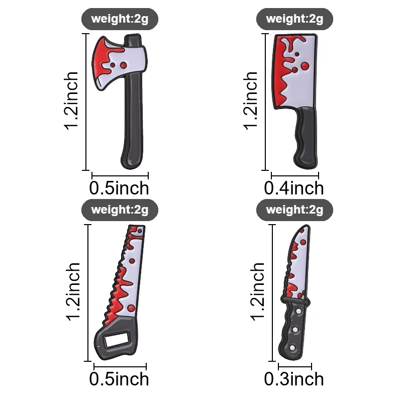 Horror Bloody Badge Axe Cleaver Saw Knife Enamel Pin Spooky Gothic Lapel Brooch Halloween Creepy Punk Accessories view 2