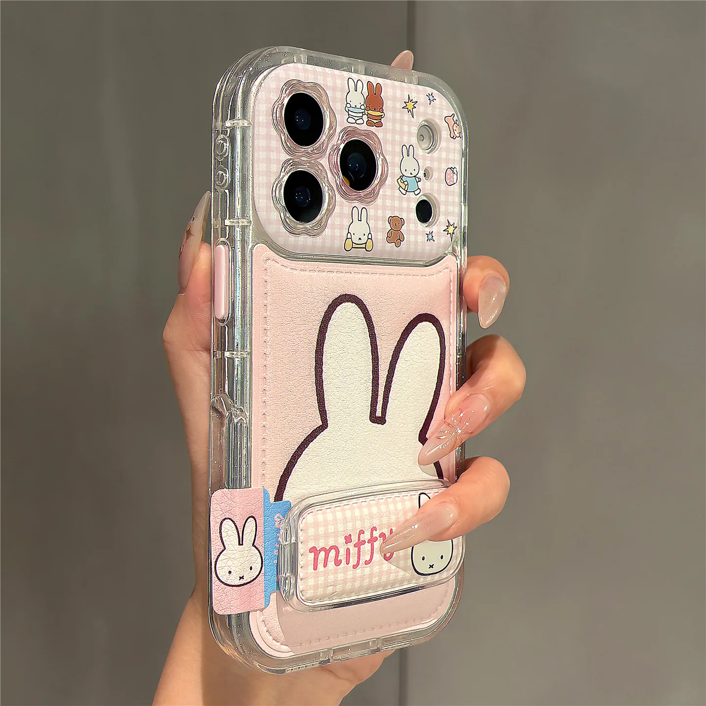 capa-de-couro-rosa-com-desenho-da-miffy-e-espelho-dobravel-suporte-e-protecao-total-anti-queda-para-iphone-17-pro-max-17-16-15-14