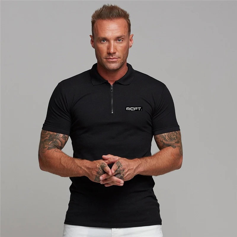 Men Casual Basketball Training Short Sleeve Jersey Gym Fitness Summer Moisture Wicking Cotton Breathable Zip Collar Polo Shirt