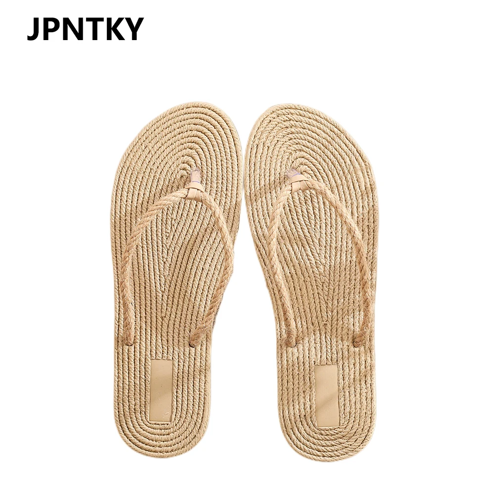 2024 Women Indoor Floor Flat Shoes Linen Flip Flops Home Slippers Female Slipper Comfortable Ladies Beach Slide Chaussure Femme