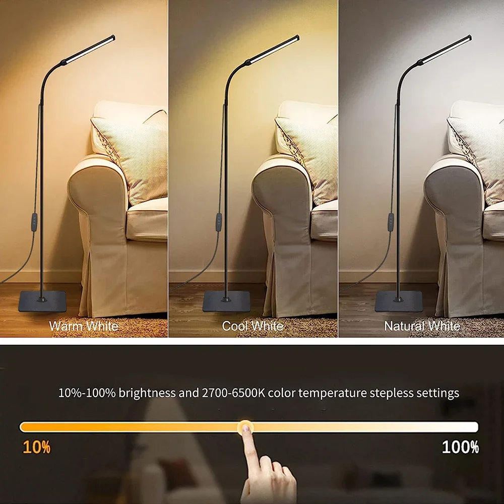 Imagem -02 - Led Floor Lamp para Sala de Estar em pé Luz de Leitura Gooseneck Stand Luz Interior Regulável Quarto e Decoração do Escritório Ajustável