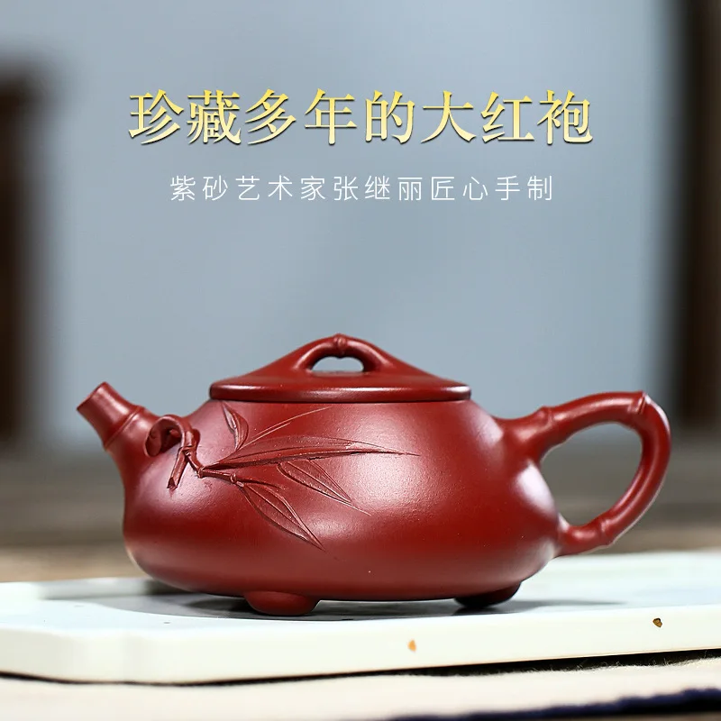 Yixing purple clay teapot, original ore, Dahongpao, pure handmade, household tea pot, bamboo knot stone teapot