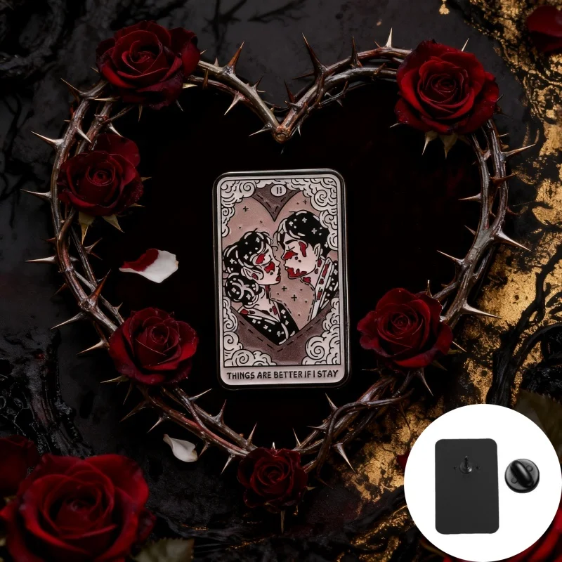 Dark Gothic Tarot card brooch, blood red - couple funny badge, daily accessories, couple outfits, and party decorations