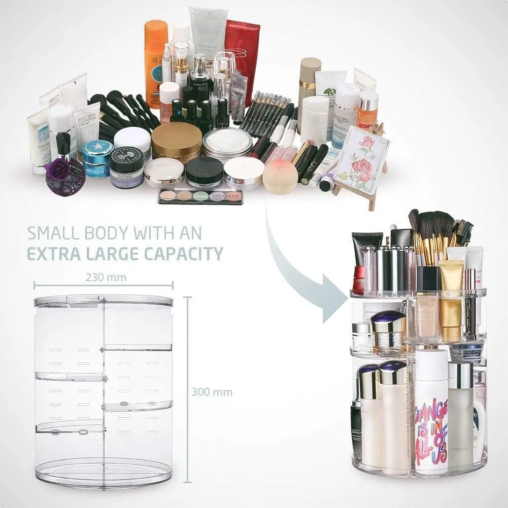 360 Rotating Makeup Organizer Countertop Adjustable Shelf Height Perfect Round Spinning Cosmetic Organizer for Bedroom Dresser