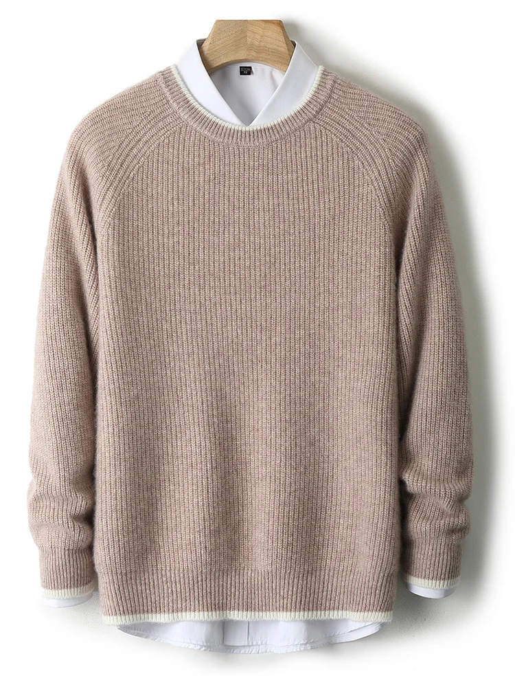 Men's Pullover 100% Merino Wool Knitted Sweater Autumn Winter Business Casual Soft Warm Thick O-Neck Basic Style Clothes Tops
