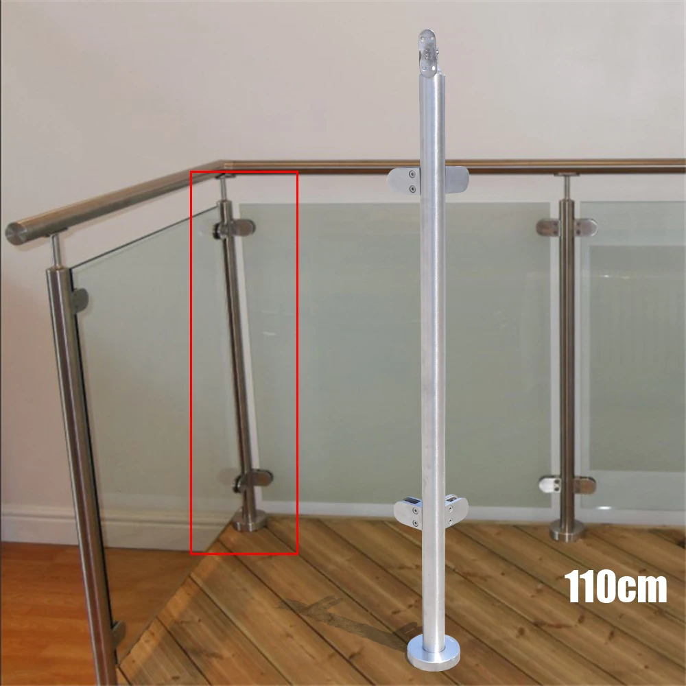 Glass Railing Post Glass Balustrade Stainless Steel Railing Fence Pole Handrail Garden Fencing 110CM (43" Corner Post with Top)