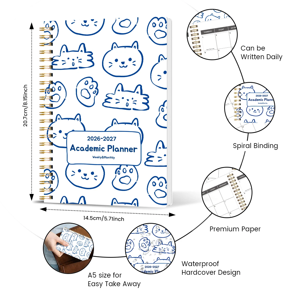 2026-2027 دفتر ملاحظات أسبوعي وشهري مقاس A5 - منظم من 2026 إلى ديسمبر 2027 مع التقويم والملاحظات واللوازم المدرسية والمكتبية