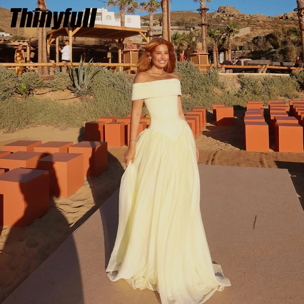 Thinyfull A-line Sleeveless Prom Dresses 2026 Off Shoulder Chiffon Evening Party Dress Long Gown Robe De Soirée Customized