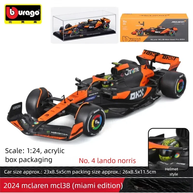 Bburago 1:24 Scale McLaren MCL38 2024 F1 Racing Diecast Alloy Car Model Collection Gift For Adults Kids
