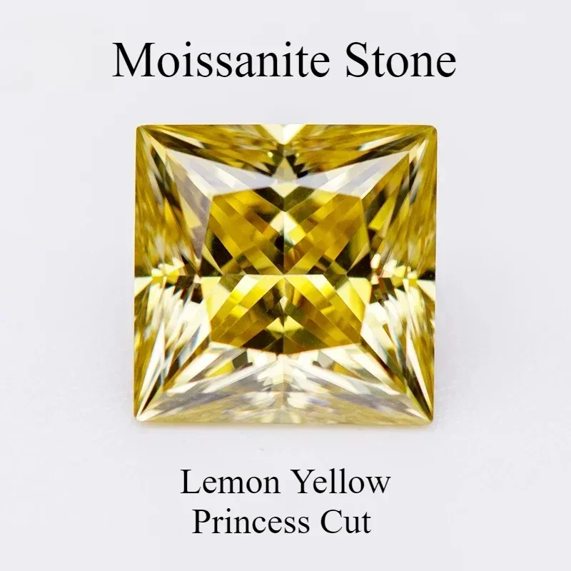 

Moissanite Stone Princess Cut Lemon Yellow Color Lab Grown Diamond Gemstone Charms Jewelry for Woman with GRA Certificate