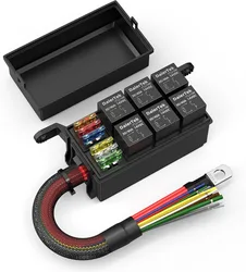 12V Relay Box Sturdy Black 12 AWG Pre-Wired Waterproof Relay  Box 6 Slot ATC/ATO Fuse Relay Block for Automotive Car Marine Boat