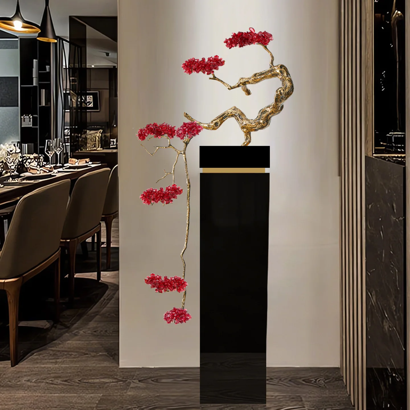 New Chinese light luxury welcome pine, large floor-to-ceiling ornaments, living room sofa TV cabinet, attracting wealth next
