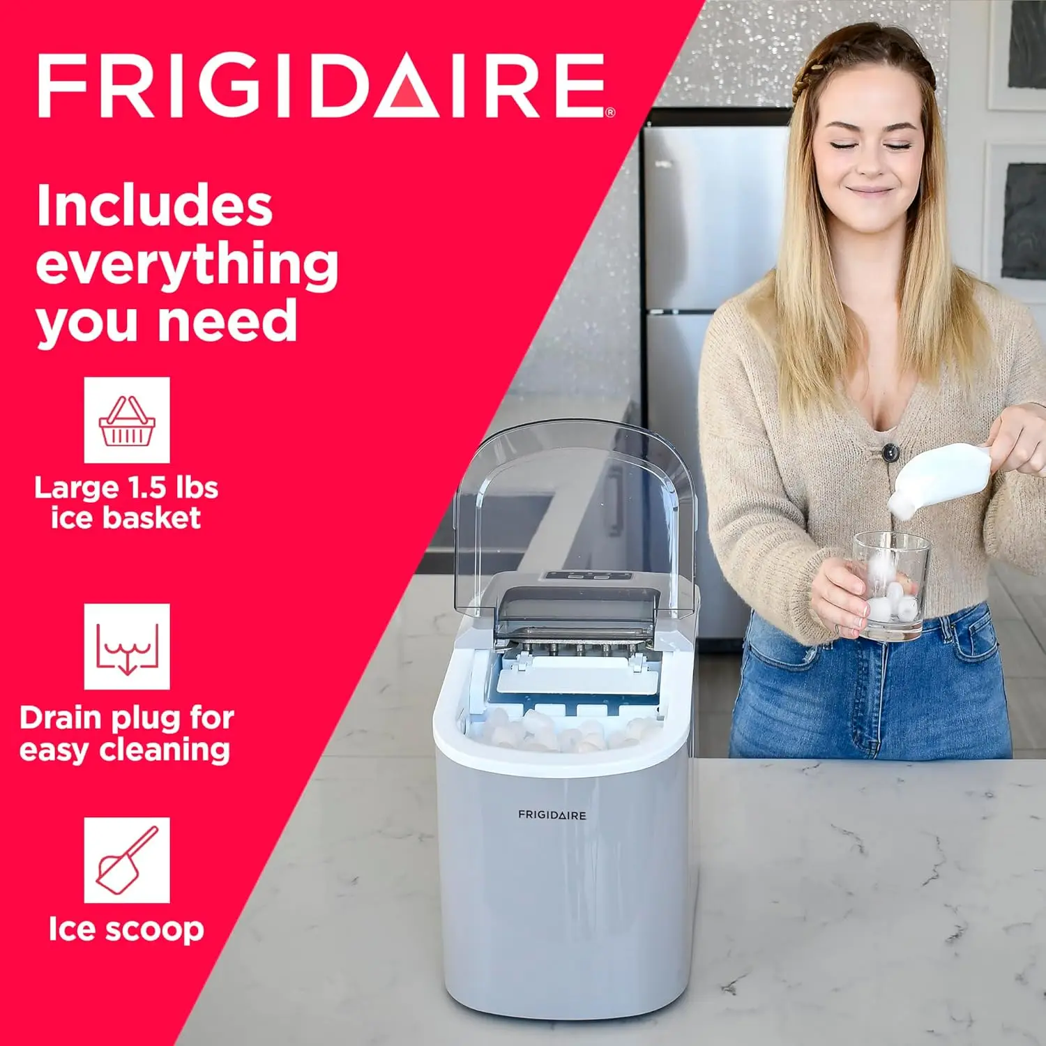 Frigidaire EFIC189-Silver Compacte Ijsmaker, 26 Pond Per Dag, Zilver (Verpakking Kan Variëren)