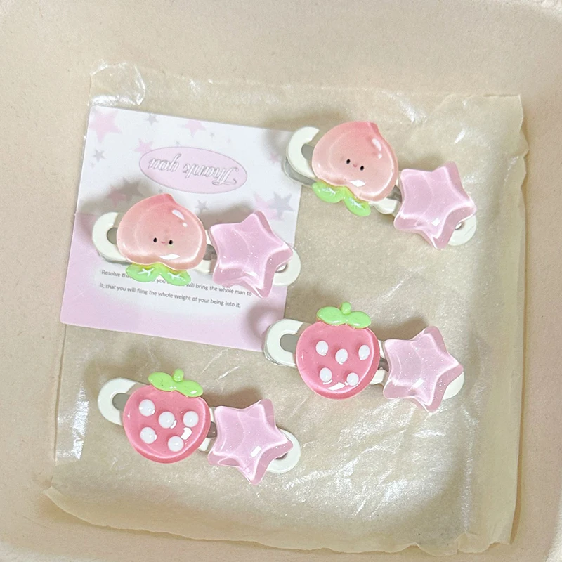 

Kawaii Pink Star Peach Strawberry Hairpin Sweet Girls Bangs Clip Side Clip Women Hair Accessories For Girls And Women