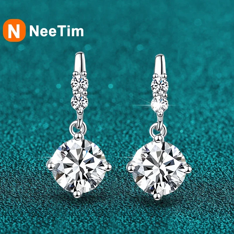 

NeeTim 0.5ct 1ct Brilliant Cut Moissanite Drop Earrings for Women Classic Wedding S925 Sterling Silver Earring Luxury Jewelry