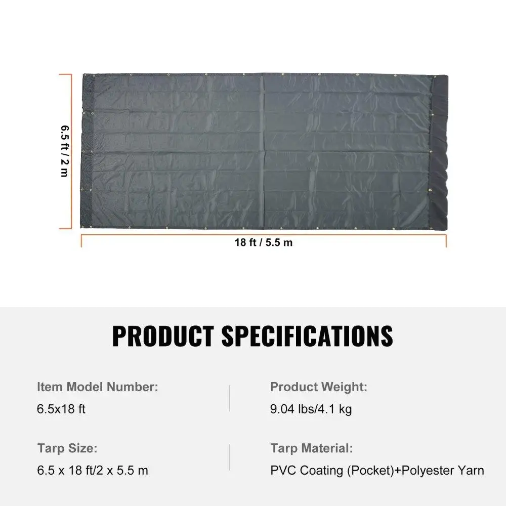 Dump Truck Mesh Tarp, 6.5x18 ft, PVC Coated Black Heavy Duty Cover with 5.5